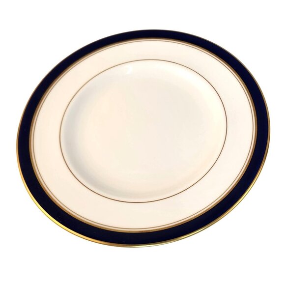 Royal Worcester Howard Bone China Salad Lunch Plate Navy Blue Gold Trim 1982 Eng - Picture 7 of 7